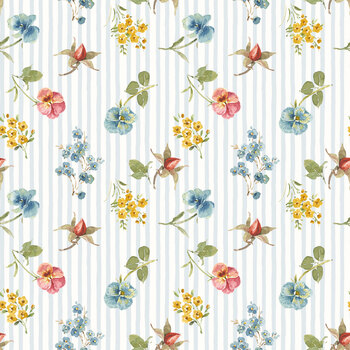Little Garden Path CD19131-BLUE Floral Stripes by Lisa Audit for Riley Blake Designs