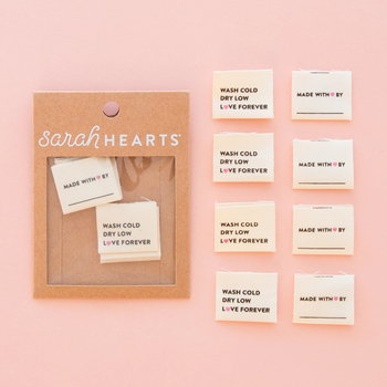 Sarah Hearts Wash Cold Dry Low Organic Cotton Labels