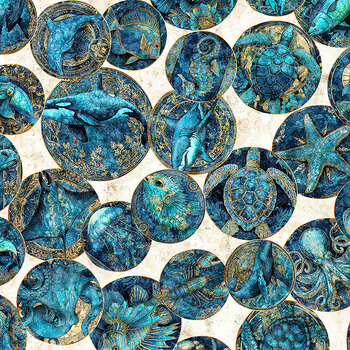 Deep Blue Dreams 32645-E Sea Creature Mandalas by Morris Creative Group for QT Fabrics