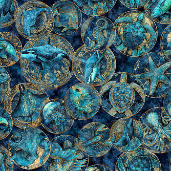 Deep Blue Dreams 32645-W Sea Creature Mandalas by Morris Creative Group for QT Fabrics