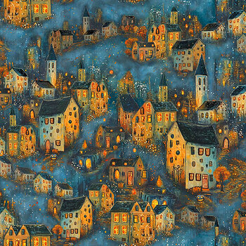 A Dark and Scary Night 32905-B Scary Night Houses Dark Blue by Michael McKinney for QT Fabrics
