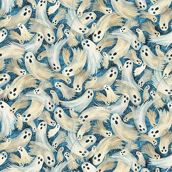 A Dark and Scary Night 32907-B Ghosts Blue by Michael McKinney for QT Fabrics