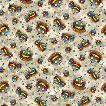 A Dark and Scary Night 32908-A Scary Pumpkins Gray by Michael McKinney for QT Fabrics