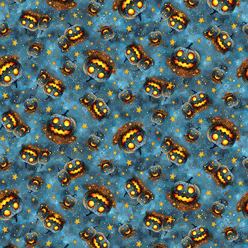 A Dark and Scary Night 32908-B Scary Pumpkins Blue by Michael McKinney for QT Fabrics