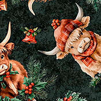 Highland Holiday 32802-F Christmas Highland Cows by Morris Creative Group for QT Fabrics