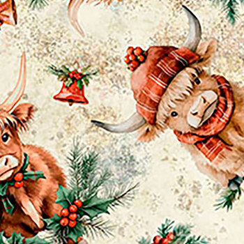 Highland Holiday 32802-E Christmas Highland Cows by Morris Creative Group for QT Fabrics