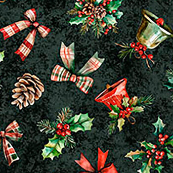 Highland Holiday 32803-F Bells, Bows, & Pinecones by Morris Creative Group for QT Fabrics