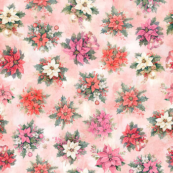 North Pole Magic 32631-P Poinsettia Bouquets Pink by Morris Creative Group for QT Fabrics