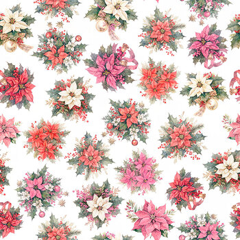 North Pole Magic 32631-Z Poinsettia Bouquets White by Morris Creative Group for QT Fabrics