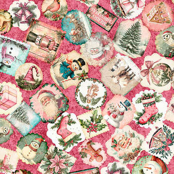 North Pole Magic 32626-P Christmas Tags Pink by Morris Creative Group for QT Fabrics