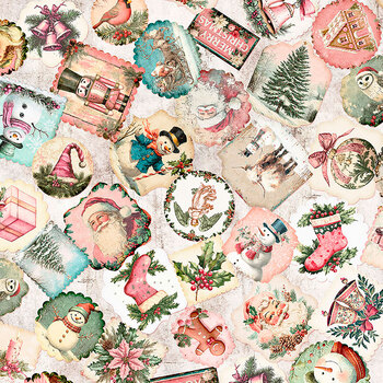 North Pole Magic 32626-E Christmas Tags Ecru by Morris Creative Group for QT Fabrics