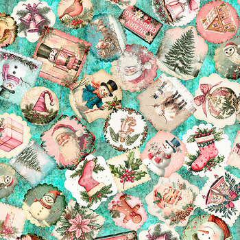 North Pole Magic 32626-Q Christmas Tags Aqua by Morris Creative Group for QT Fabrics