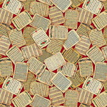 Songs of Santa 32714-R Christmas Sheet Music Red by QT Fabrics