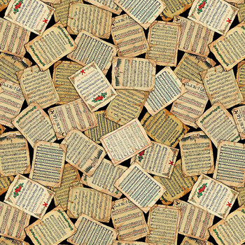 Songs of Santa 32714-J Christmas Sheet Music Black by QT Fabrics