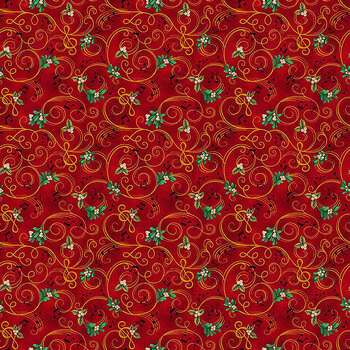 Songs of Santa 32715-R Scroll and Floral Red by QT Fabrics