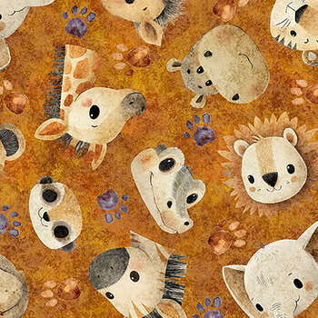 Wild at Heart 32669-O Baby Animal Tossed Heads by Morris Creative Group for QT Fabrics