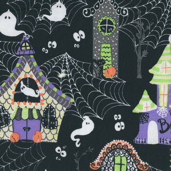Ghosts in the Gables B1082-JH Black/Lime by Raja Batiks for QT Fabrics
