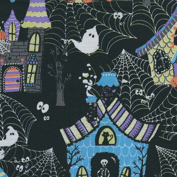 Ghosts in the Gables B1082-JB Black/Blue by Raja Batiks for QT Fabrics