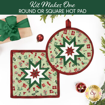  Folded Star Hot Pad Kit - Evergreen Wishes - Round OR Square - Green