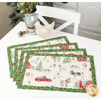  Self-Binding Placemats Kit - Barnyard Christmas