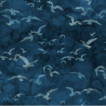 Coastal Calm DP29616-48 Seagulls Navy by Deborah Edwards and Melanie Samra for Northcott Fabrics