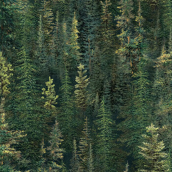 Cedar Shores - Naturescapes DP29587-78 Trees Dk Green by Deborah Edwards & Ron Van Gilder for Northcott Fabrics