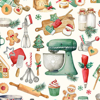 Baking Spirits Bright 29751-11 Baking Equipment Cream Multi by Northcott Fabrics