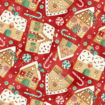 Baking Spirits Bright 29752-24 Gingerbread Houses Red Multi by Northcott Fabrics