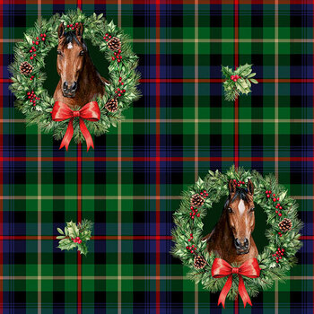Countryside Christmas DP29732-99 Horse Wreath Black Multi by Deborah Edwards & Kim Penner for Northcott Fabrics