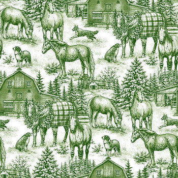 Countryside Christmas DP29733-76 Toile White/Green by Deborah Edwards & Kim Penner for Northcott Fabrics