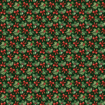 Countryside Christmas DP29736-78 Bow Toss Dk Green Multi by Deborah Edwards & Kim Penner for Northcott Fabrics
