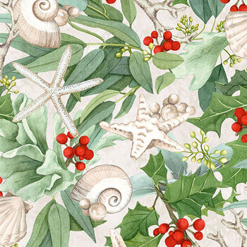 Beachcomber Christmas 29851-11 Packed Shells Cream Multi by Lynnea Washburn for Northcott Fabrics
