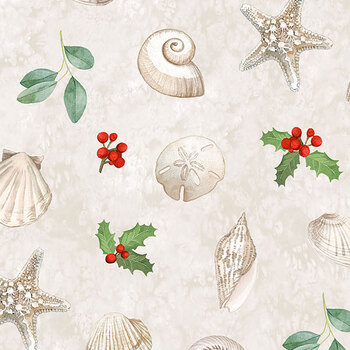 Beachcomber Christmas 29854-11 Tossed Shells Cream Multi by Lynnea Washburn for Northcott Fabrics