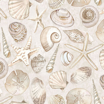 Beachcomber Christmas 29855-11 Tossed Shells Cream by Lynnea Washburn for Northcott Fabrics