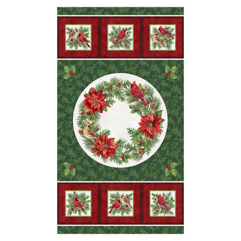 Crimson Cardinals 29771-78 Dk Green Multi Panel by Deborah Edwards for Northcott Fabrics