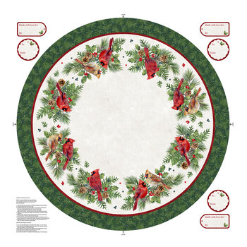Crimson Cardinals C29779-10 White Multi Tree Skirt/Table Topper Panel by Deborah Edwards for Northcott Fabrics
