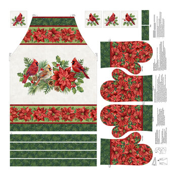 Crimson Cardinals C29780-10 White Multi Apron Panel by Deborah Edwards for Northcott Fabrics