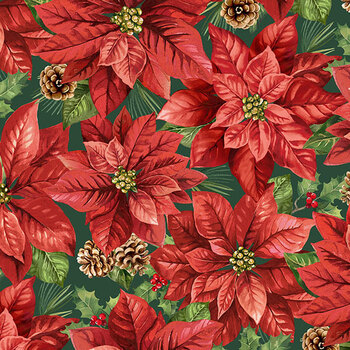 Crimson Cardinals 29775-78 Poinsettia Dk Green Multi by Deborah Edwards for Northcott Fabrics