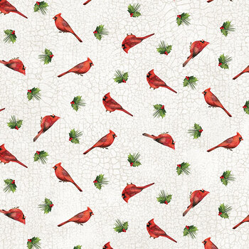 Crimson Cardinals 29776-10 Mini Cardinals White Multi by Deborah Edwards for Northcott Fabrics