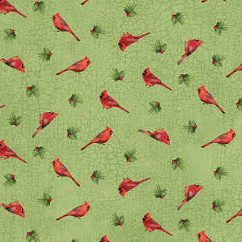 Crimson Cardinals 29776-74 Mini Cardinals Lt Green Multi by Deborah Edwards for Northcott Fabrics