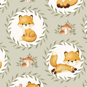 Frisky Fox 29573-72 Sage by Deborah Edwards for Northcott Fabrics