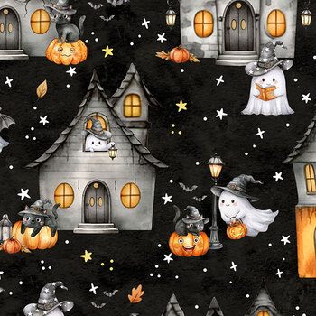 Wickedly Cute 29804-99 Black by Deborah Edwards and Hafsa Iftikhar for Northcott Fabrics