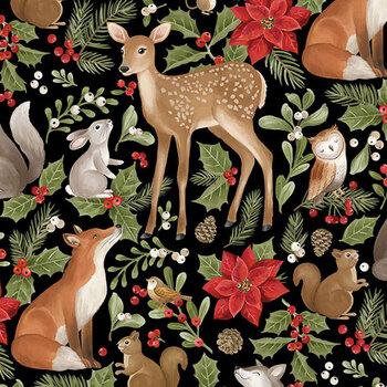 Jinglewood DP29861-99 Black by Deborah Edwards for Northcott Fabrics