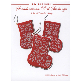 Scandinavian Red Stockings Cross Stitch Pattern - Makes 3 Ornaments