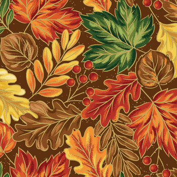 Autumn Leaves CF19350-BROWN Brown Main Gold Foil by Jennifer Bosworth for Riley Blake Designs