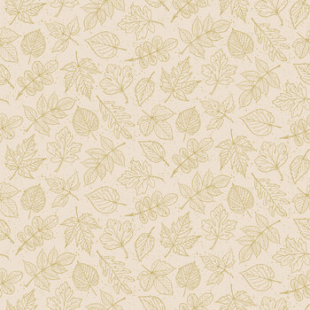 Autumn Leaves CF19355-CREAM Cream Outlined Leaves Gold Foil by Jennifer Bosworth for Riley Blake Designs