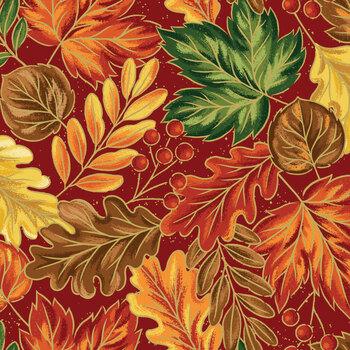 Autumn Leaves CF19350-RED Red Main Gold Foil by Jennifer Bosworth for Riley Blake Designs