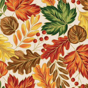 Autumn Leaves CF19350-CREAM Cream Main Gold Foil by Jennifer Bosworth for Riley Blake Designs