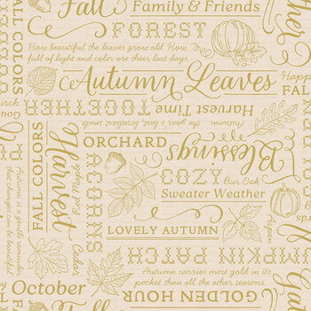 Autumn Leaves CF19352-CREAM Cream Text Gold Foil by Jennifer Bosworth for Riley Blake Designs