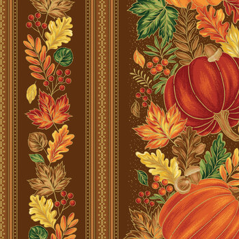 Autumn Leaves CF19358-BROWN Brown Border Stripe Gold Foil by Jennifer Bosworth for Riley Blake Designs